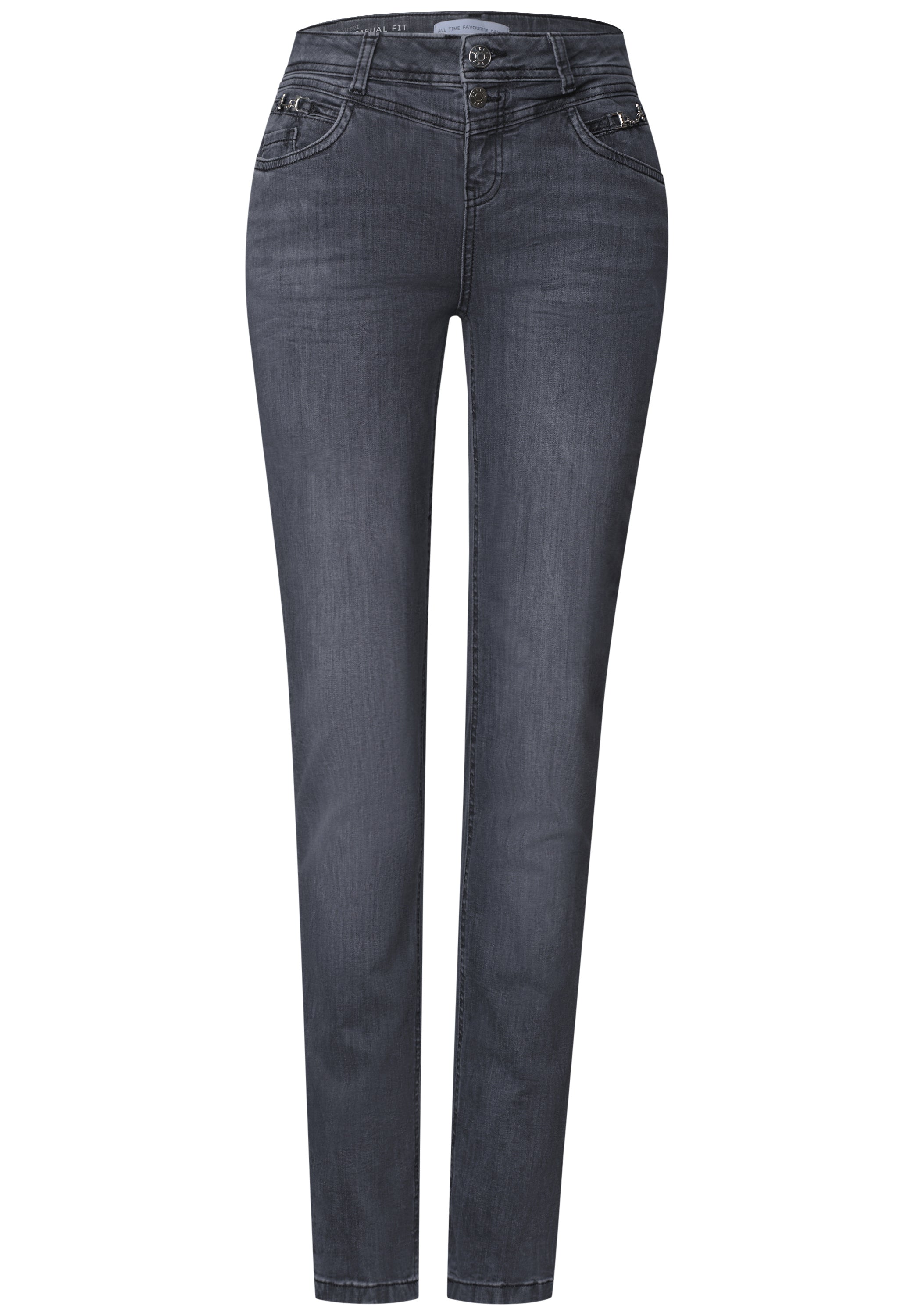 Mid Waist Slim Leg Jeans mit Dekodetail