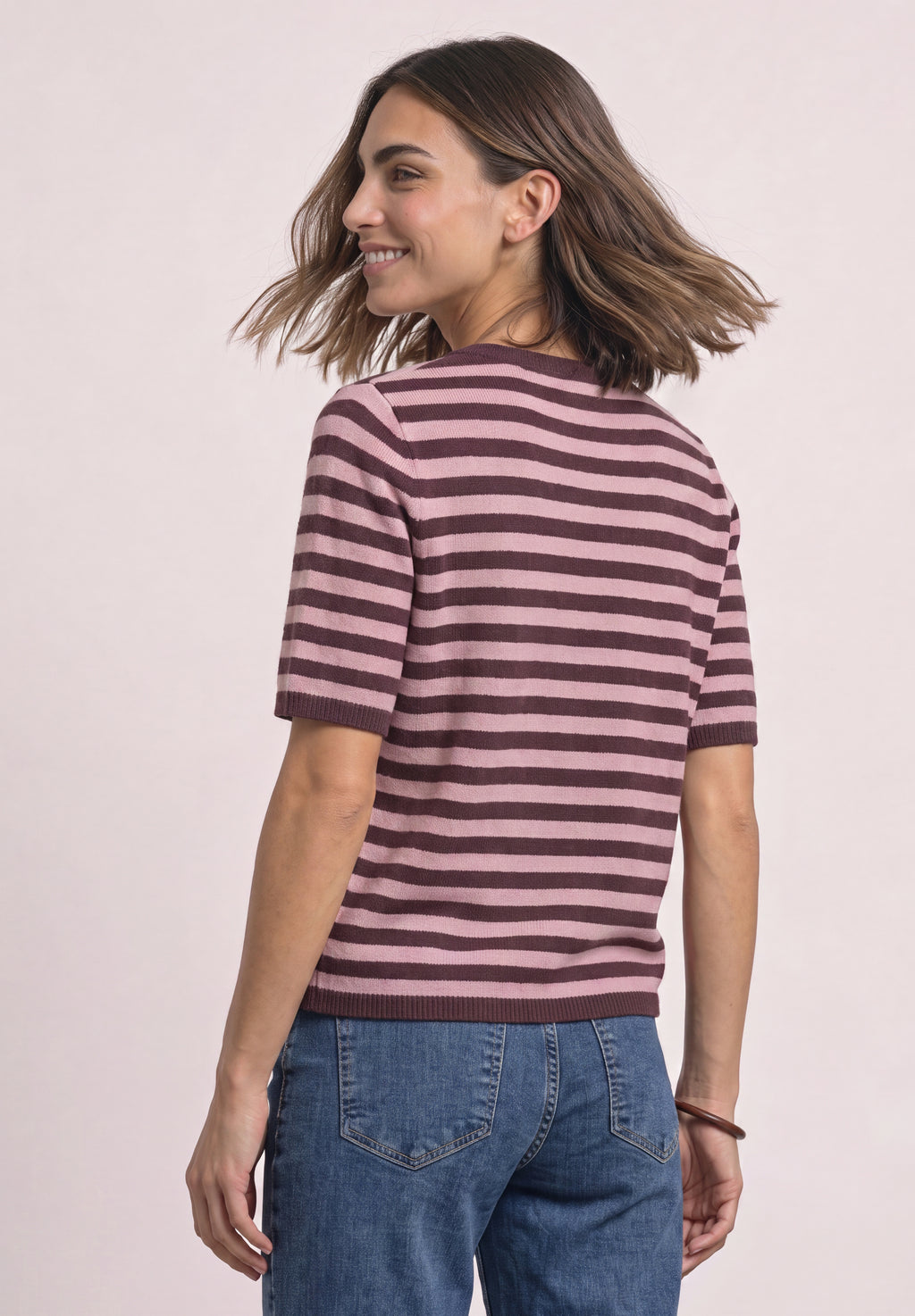 Kurzarm Pullover mit Rundhals und Streifen