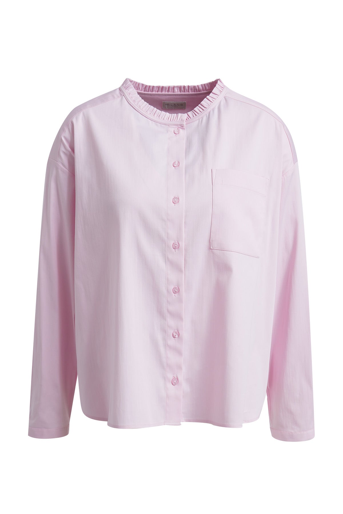 Ruffled collar blouse 1/1 sleeve, chest pocket