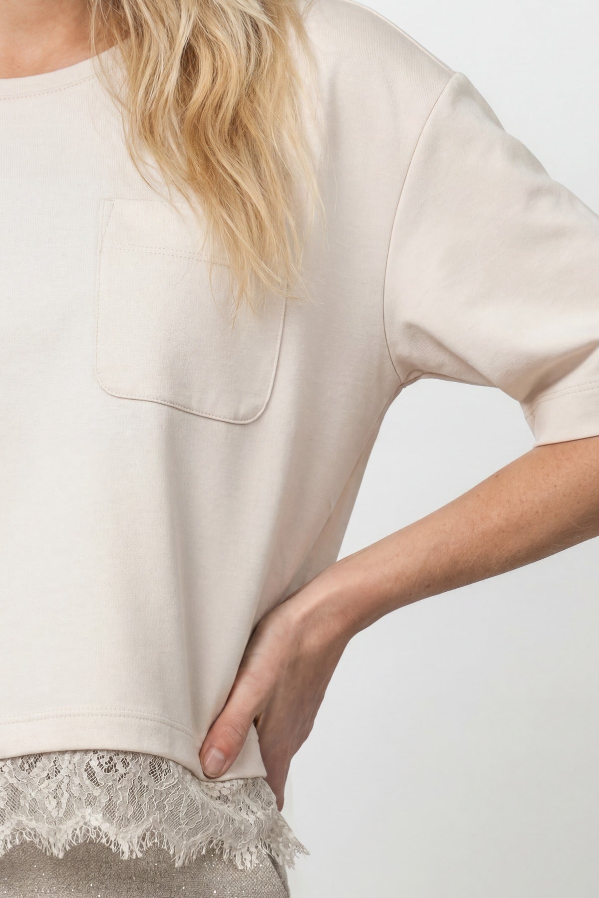 Sweatshirt mit Spitzenborte