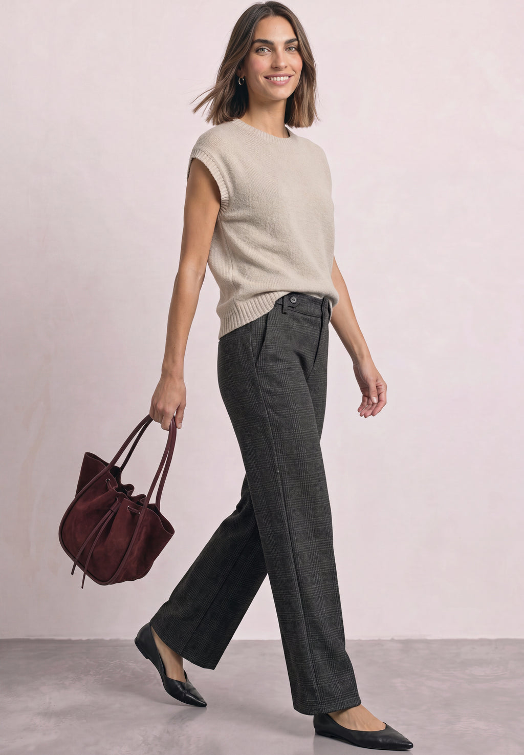 High Waist Wide Leg Hose mit Karomuster