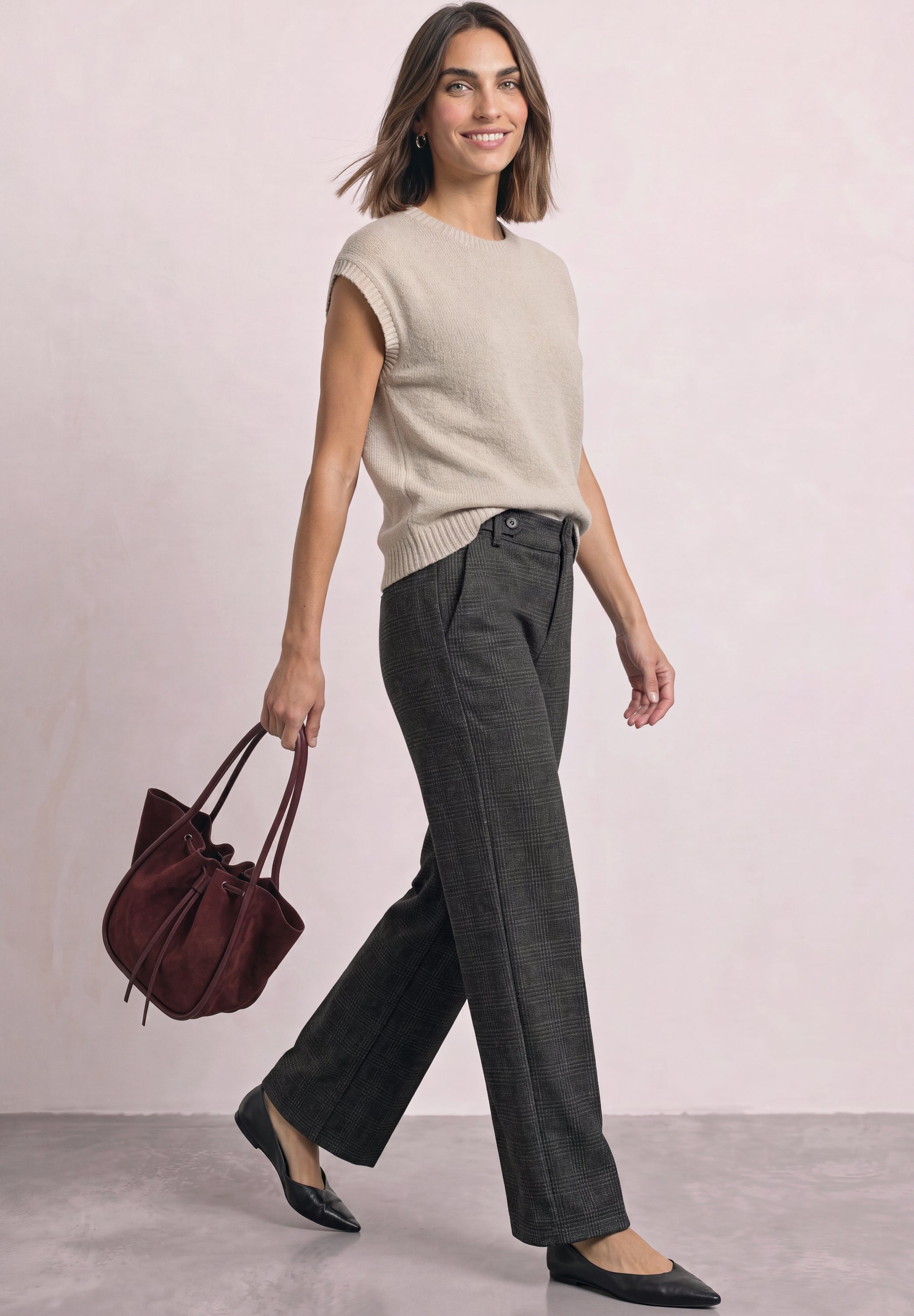High Waist Wide Leg Hose mit Karomuster