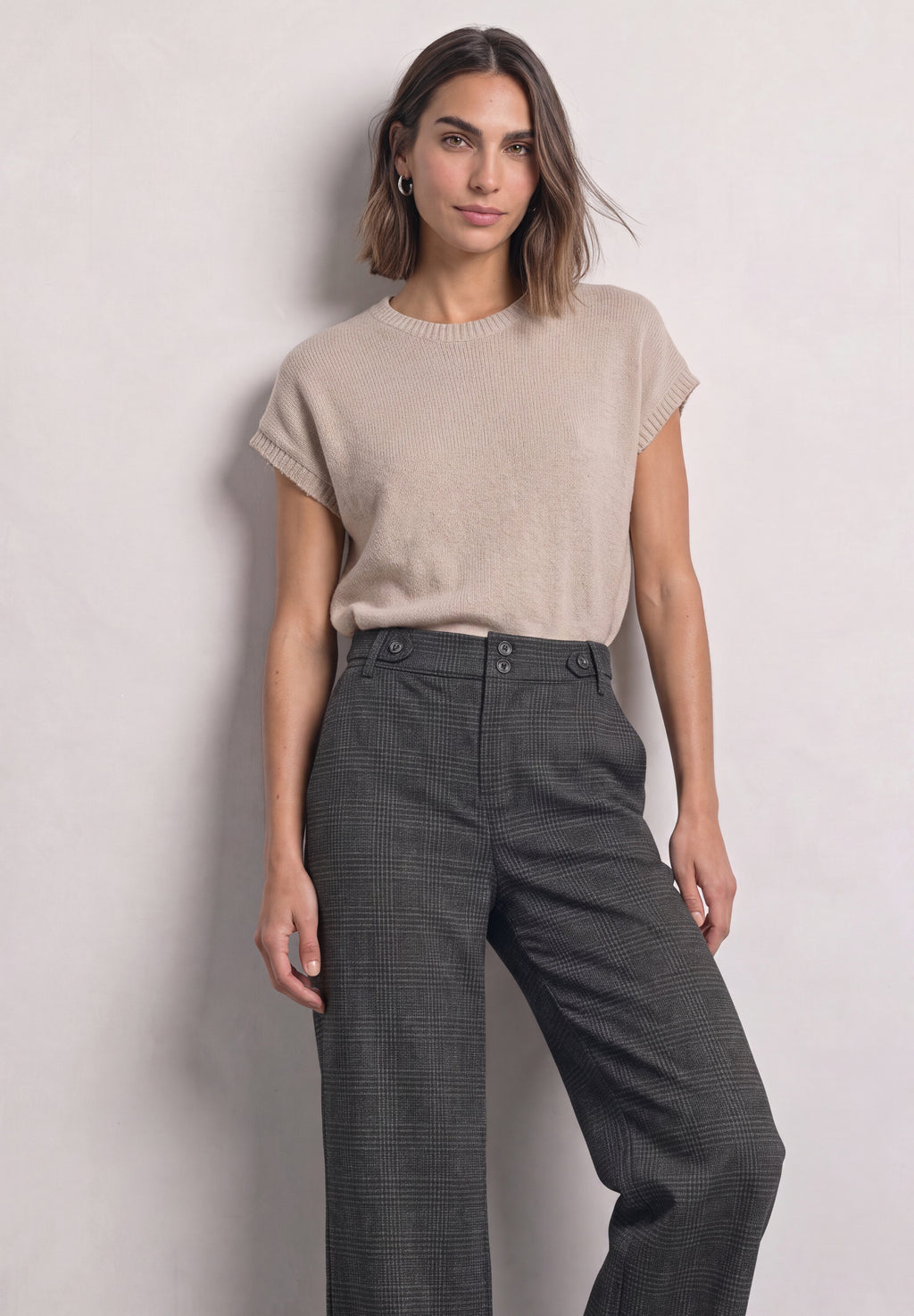High Waist Wide Leg Hose mit Karomuster