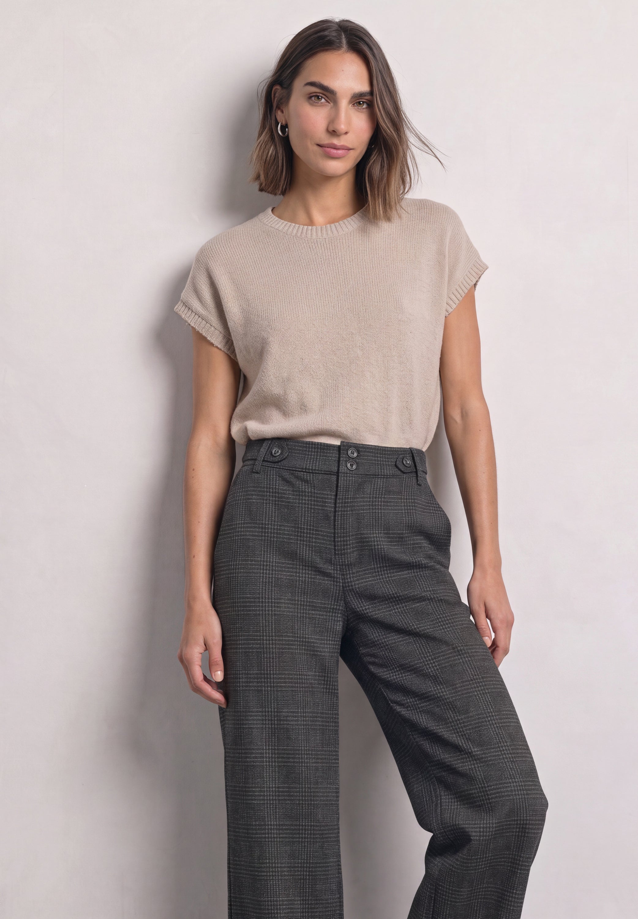 High Waist Wide Leg Hose mit Karomuster