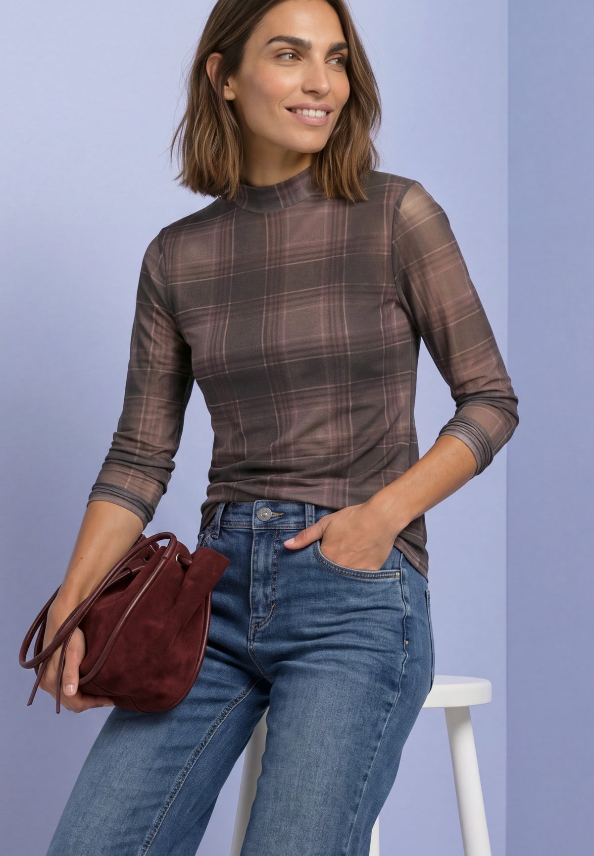 Langarm Mesh-Shirt mit Rundhals und Print von Street One