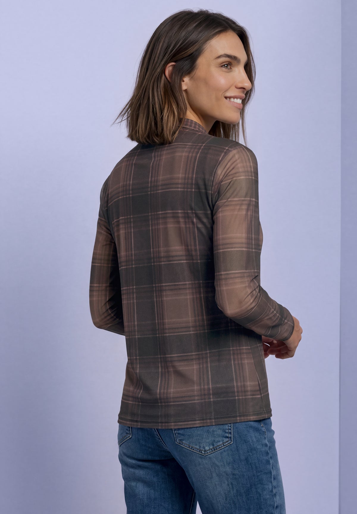 Langarm Mesh-Shirt mit Rundhals und Print von Street One