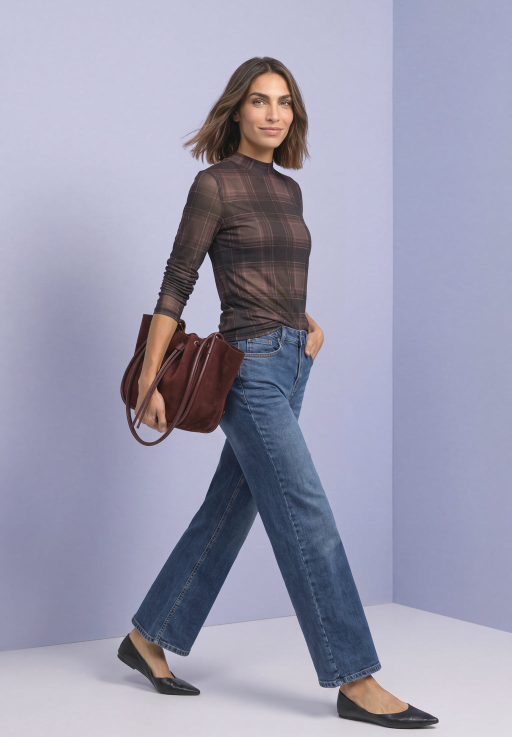Langarm Mesh-Shirt mit Rundhals und Print