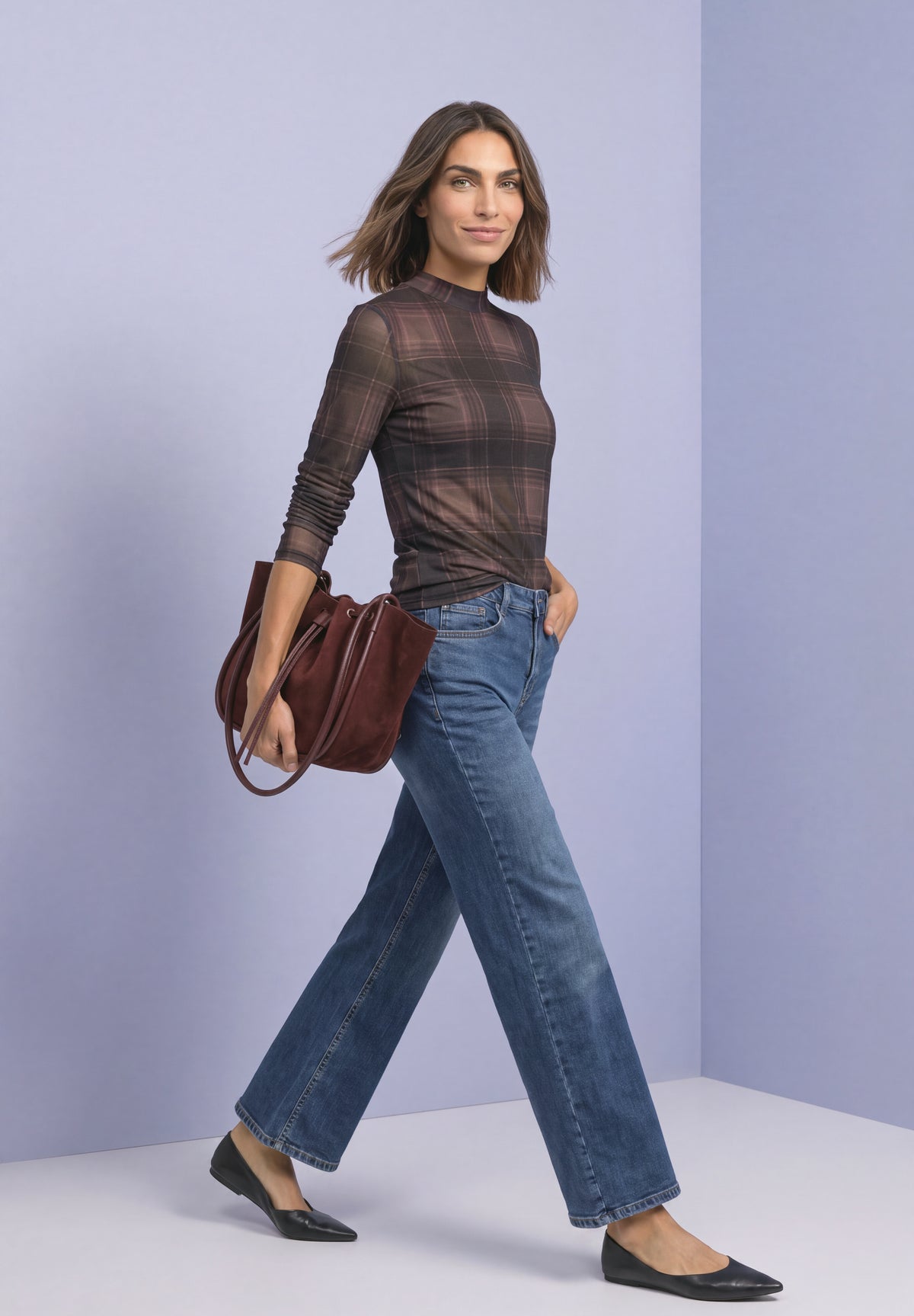 Langarm Mesh-Shirt mit Rundhals und Print von Street One