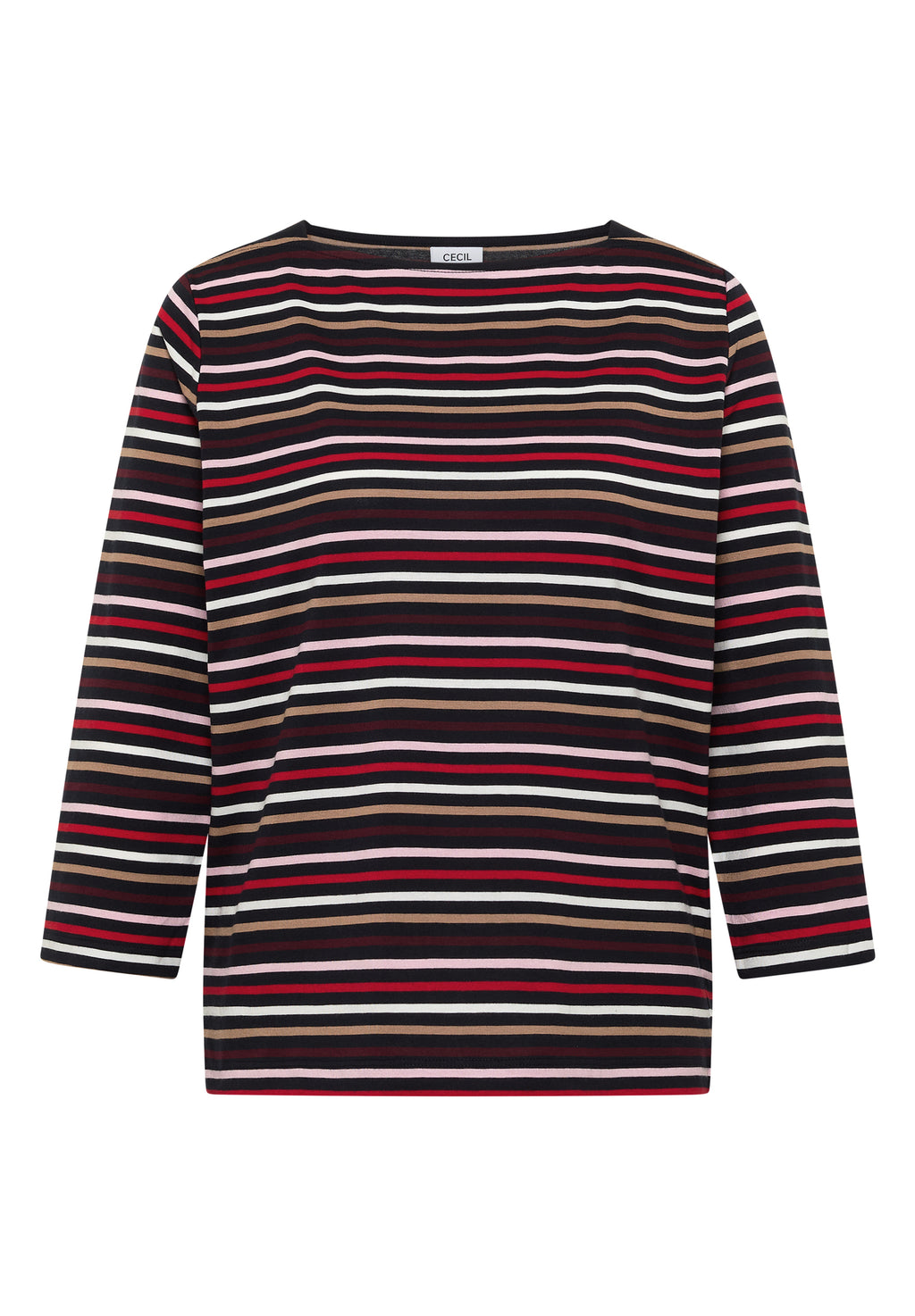 3/4-Arm Shirt mit Boat Neck und Streifen