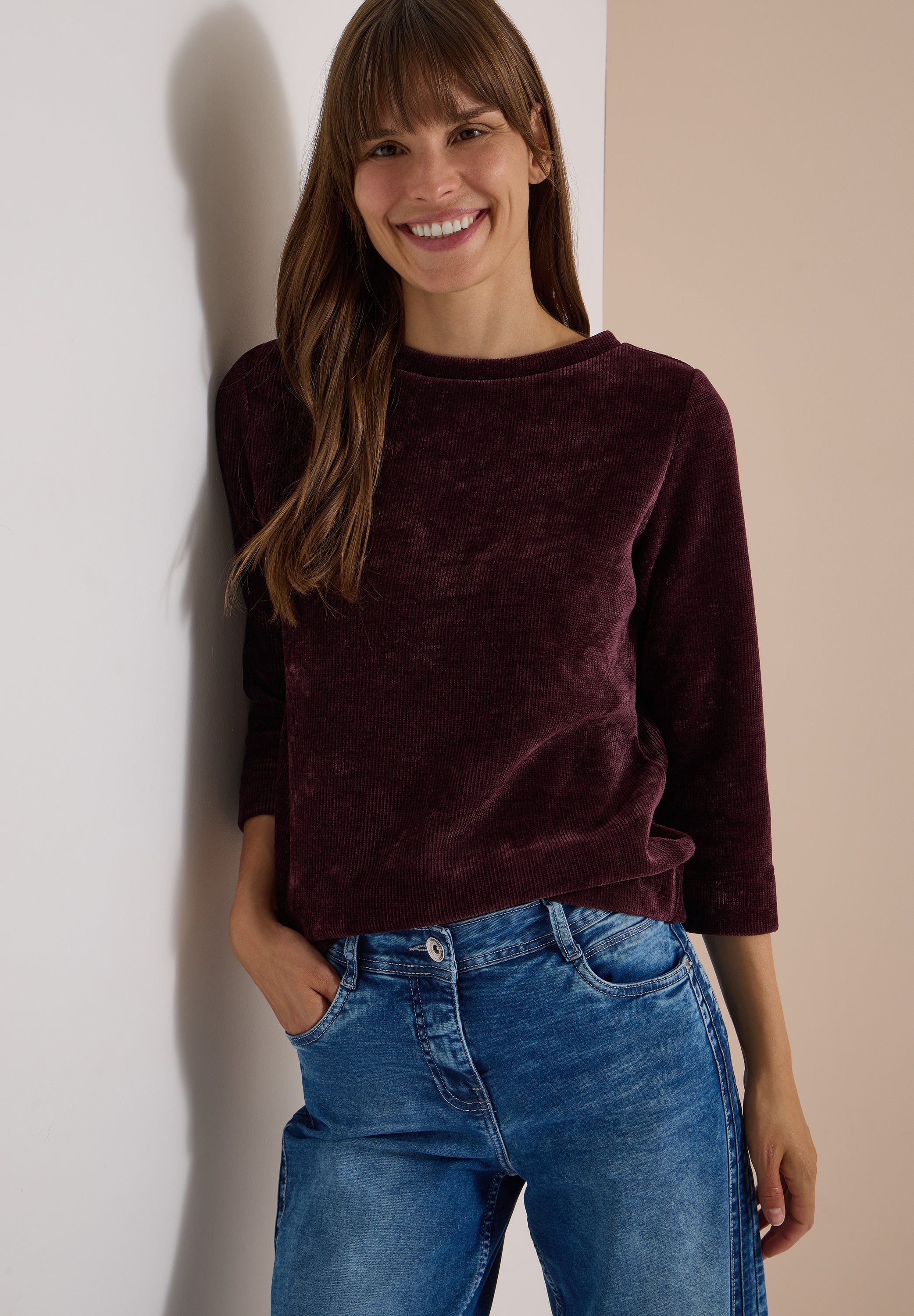 3/4-Arm Shirt aus Cord mit Boat Neck