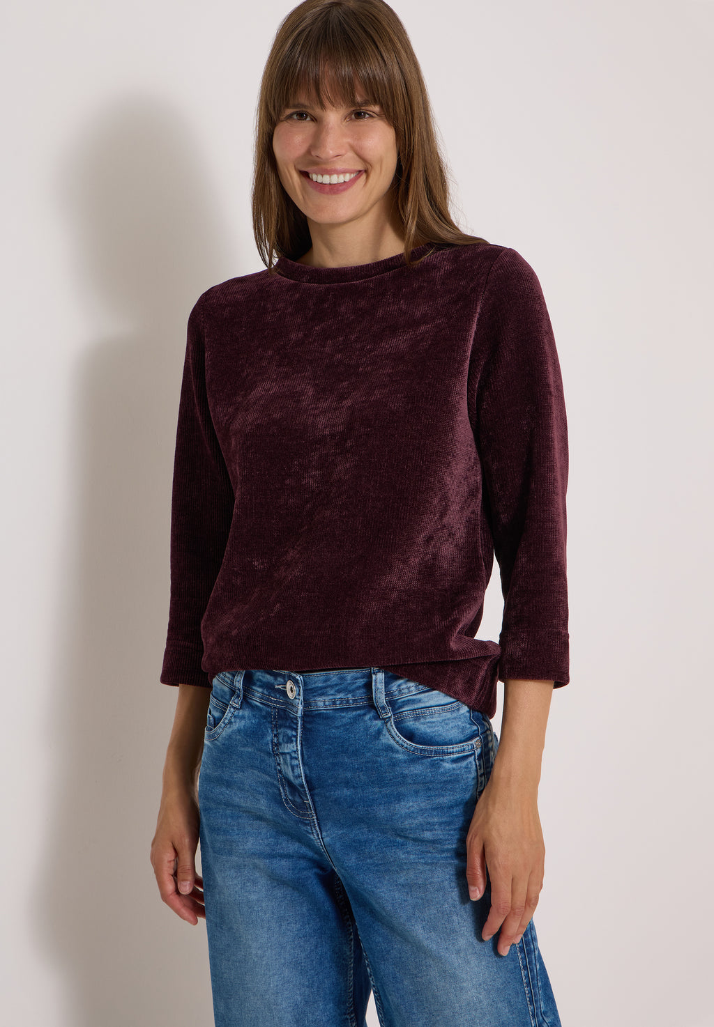3/4-Arm Shirt aus Cord mit Boat Neck