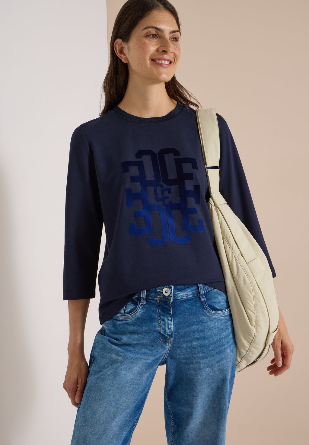 3/4-Arm Shirt mit Rundhals und Wording