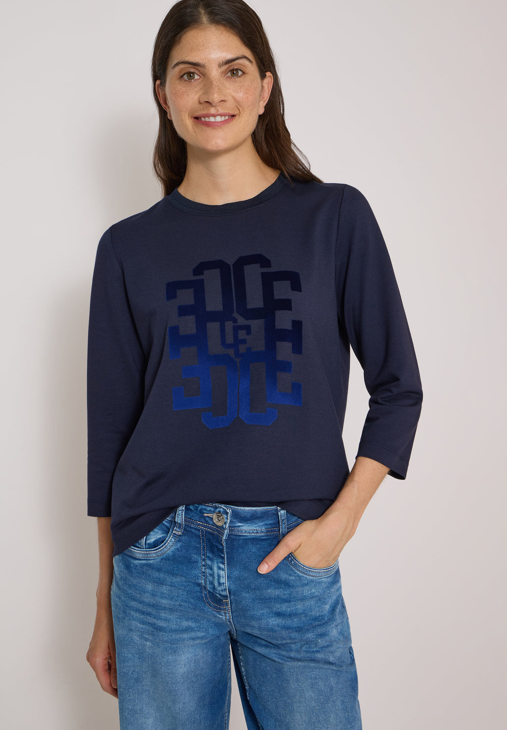 3/4-Arm Shirt mit Rundhals und Wording