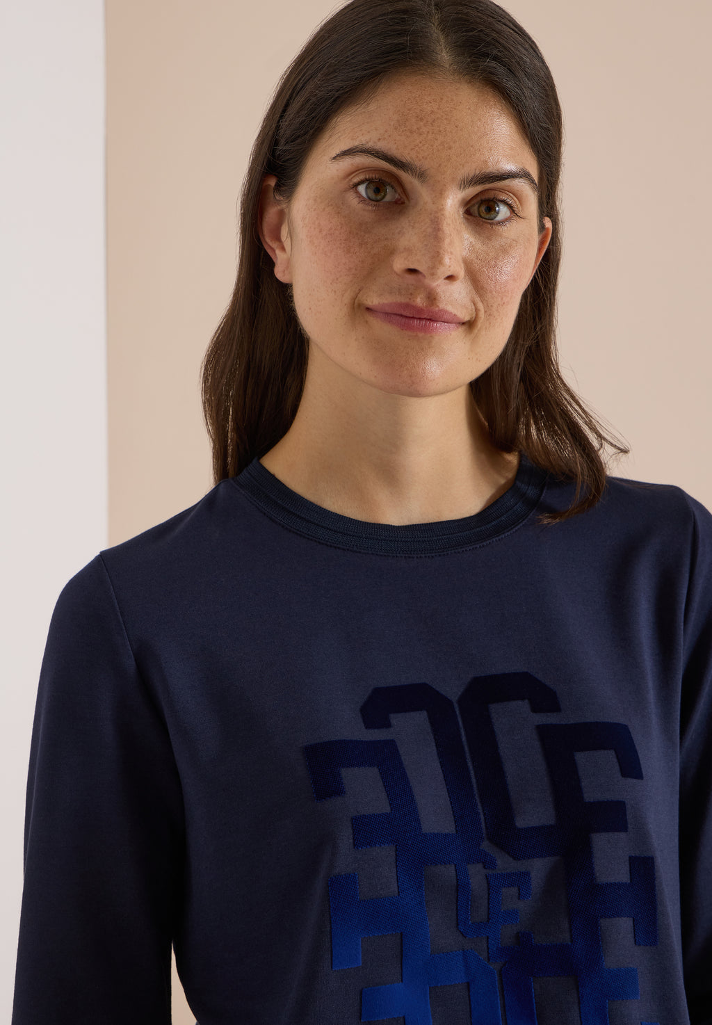 3/4-Arm Shirt mit Rundhals und Wording