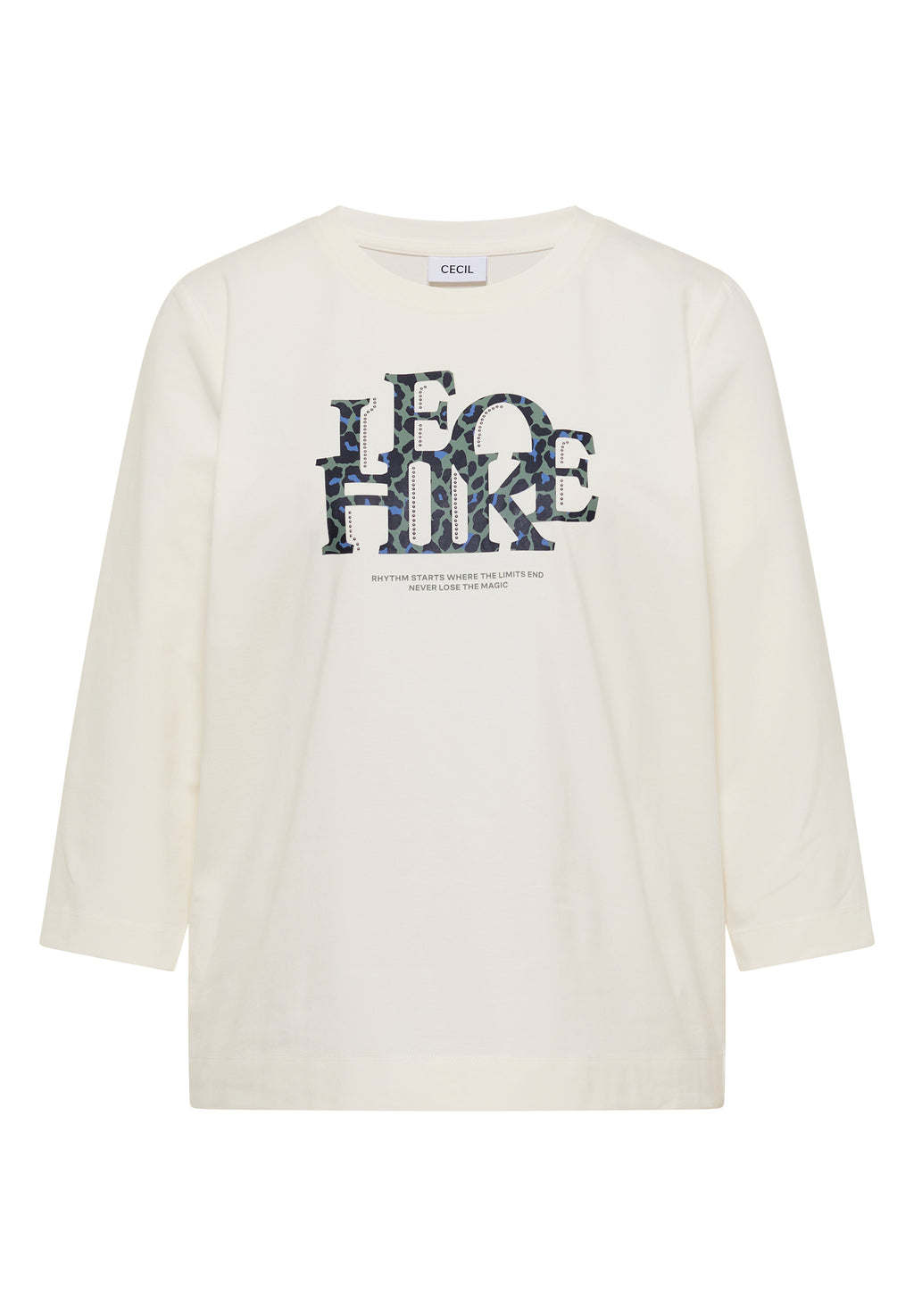 3/4-Arm Shirt mit Wording im Leo-Look