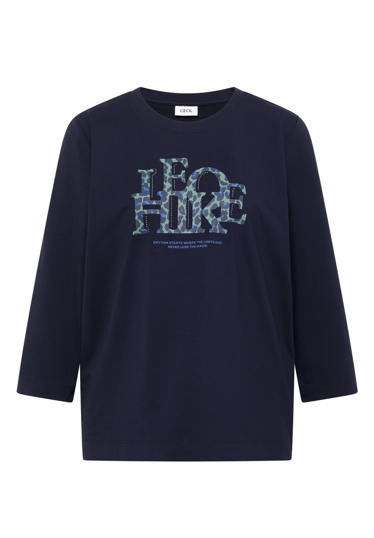 3/4-Arm Shirt mit Wording im Leo-Look von Cecil