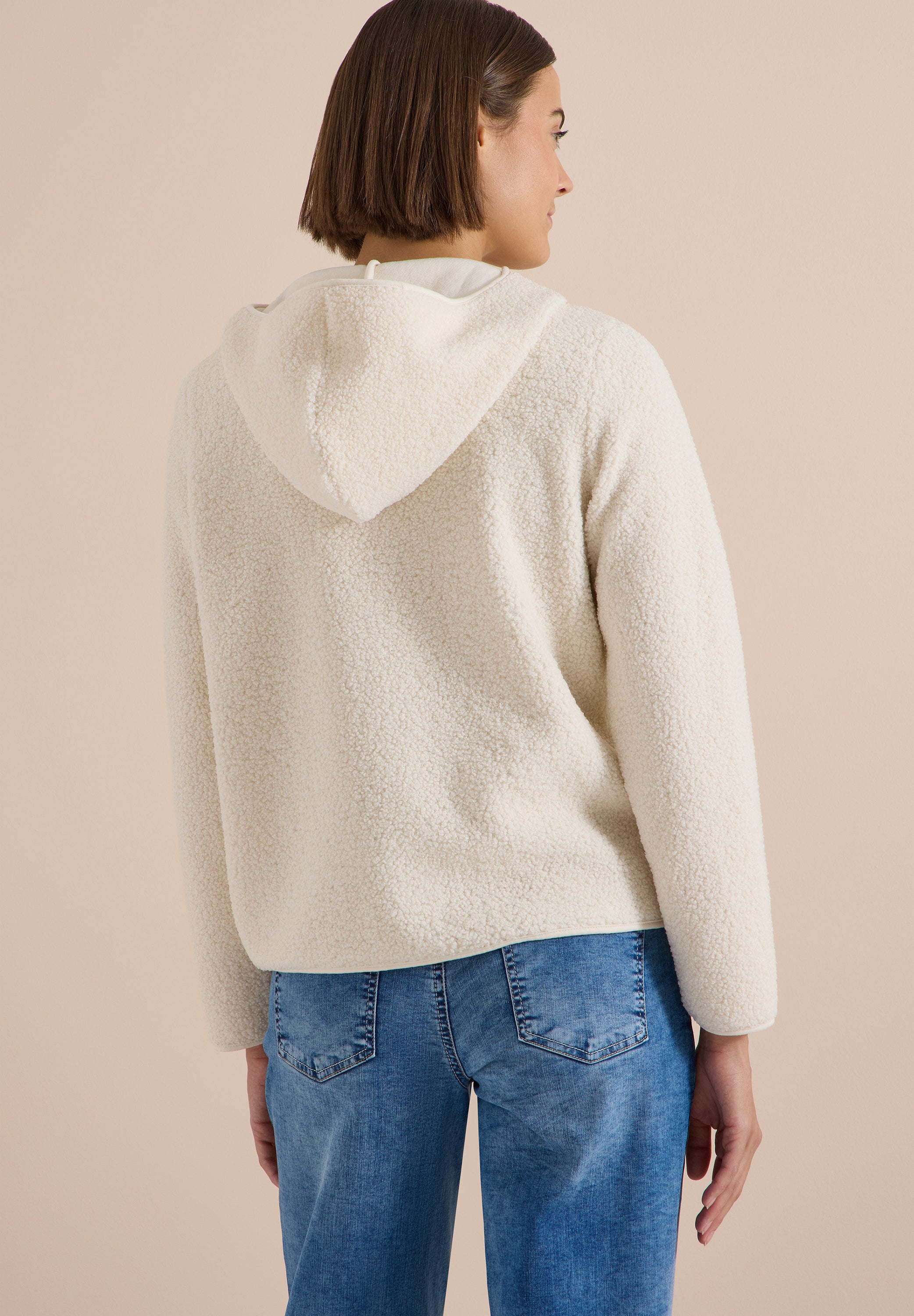 Teddy-Jacke mit Kapuze in Unifarbe
