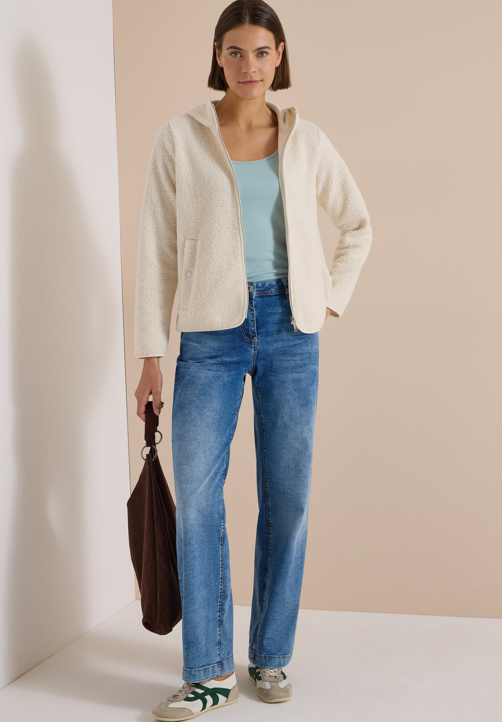 Teddy-Jacke mit Kapuze in Unifarbe