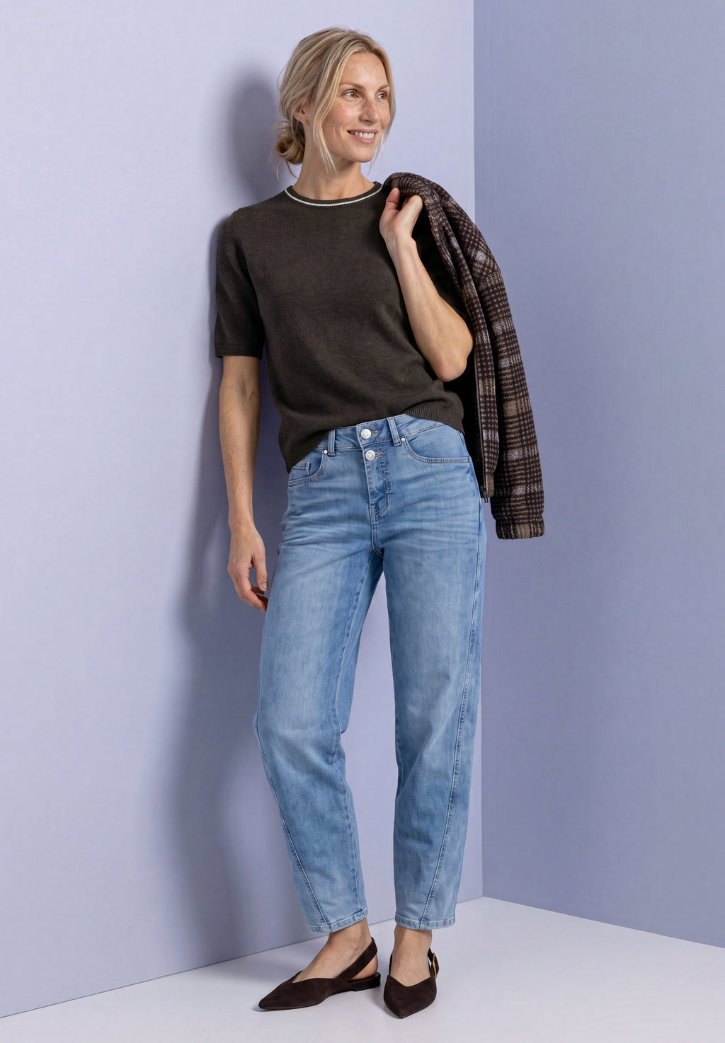 Kurzarm Pullover mit Kontrastdetail