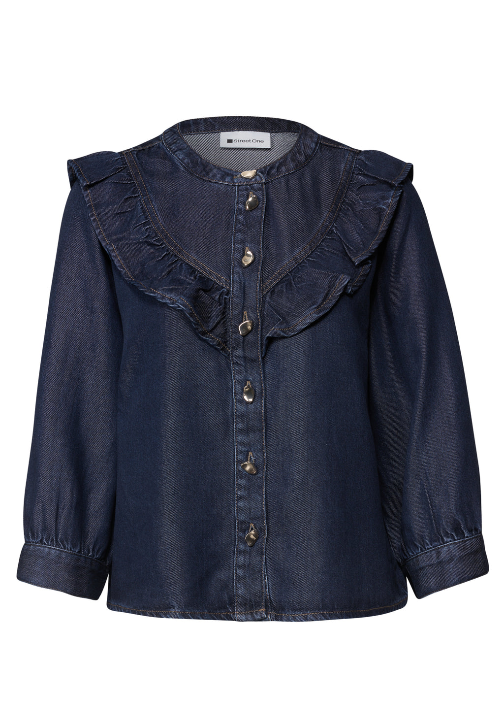 Langarm Denim Bluse mit Rüschen