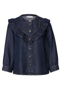 Langarm Denim Bluse mit Rüschen