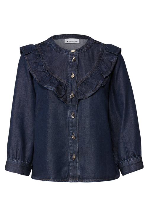 Langarm Denim Bluse mit Rüschen