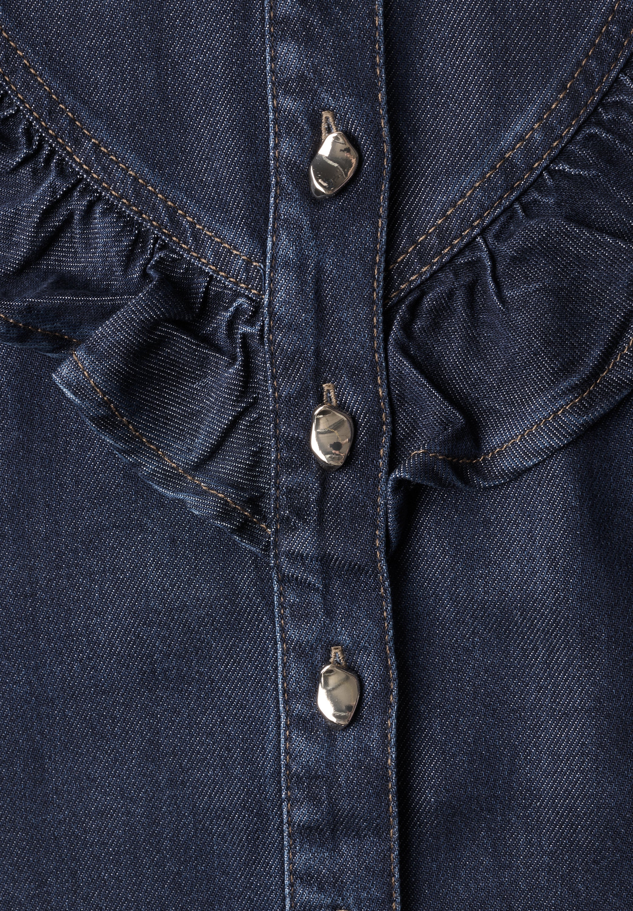 Langarm Denim Bluse mit Rüschen