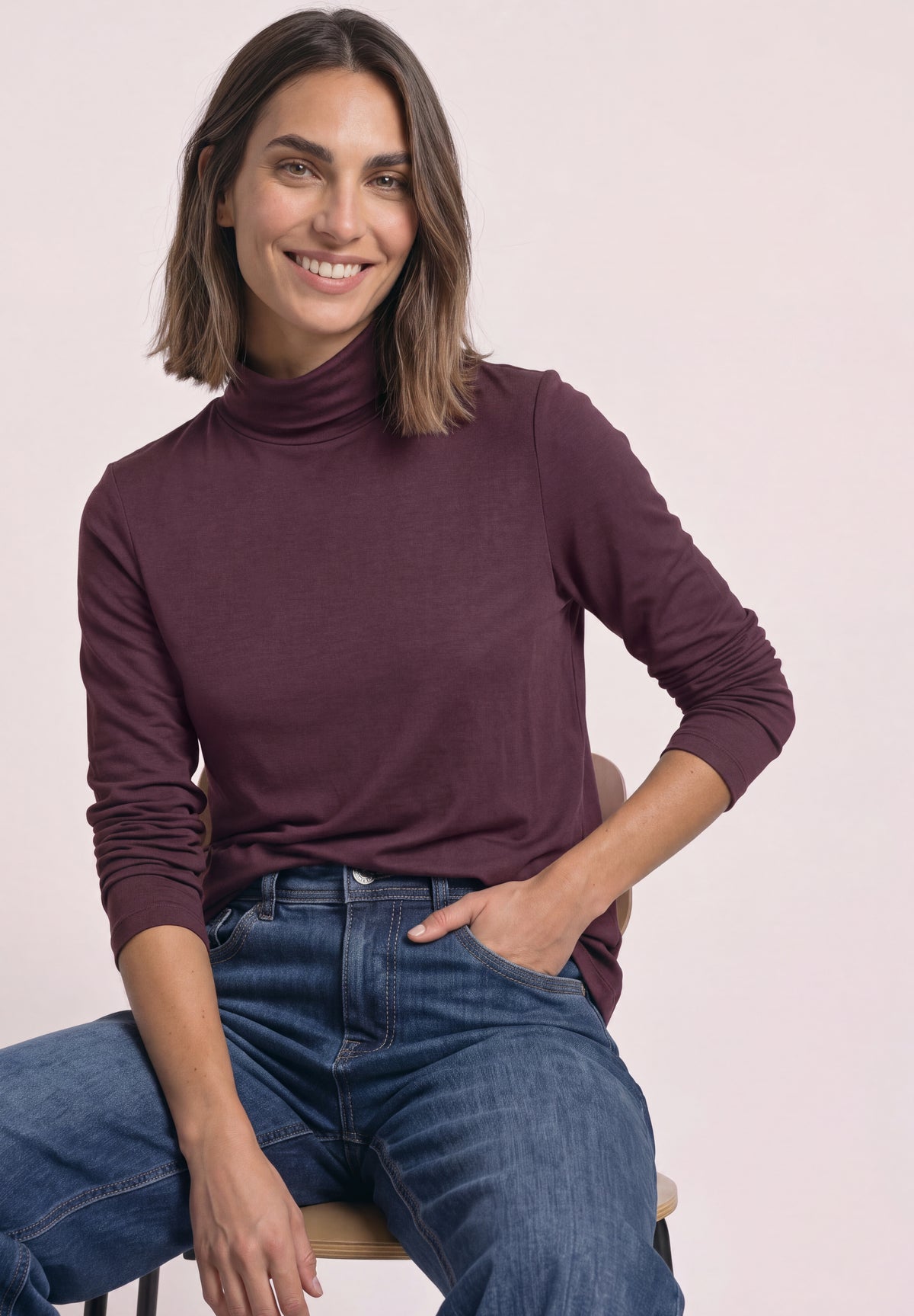 Langarm Shirt in Unifarbe mit Rollkragen von Street One