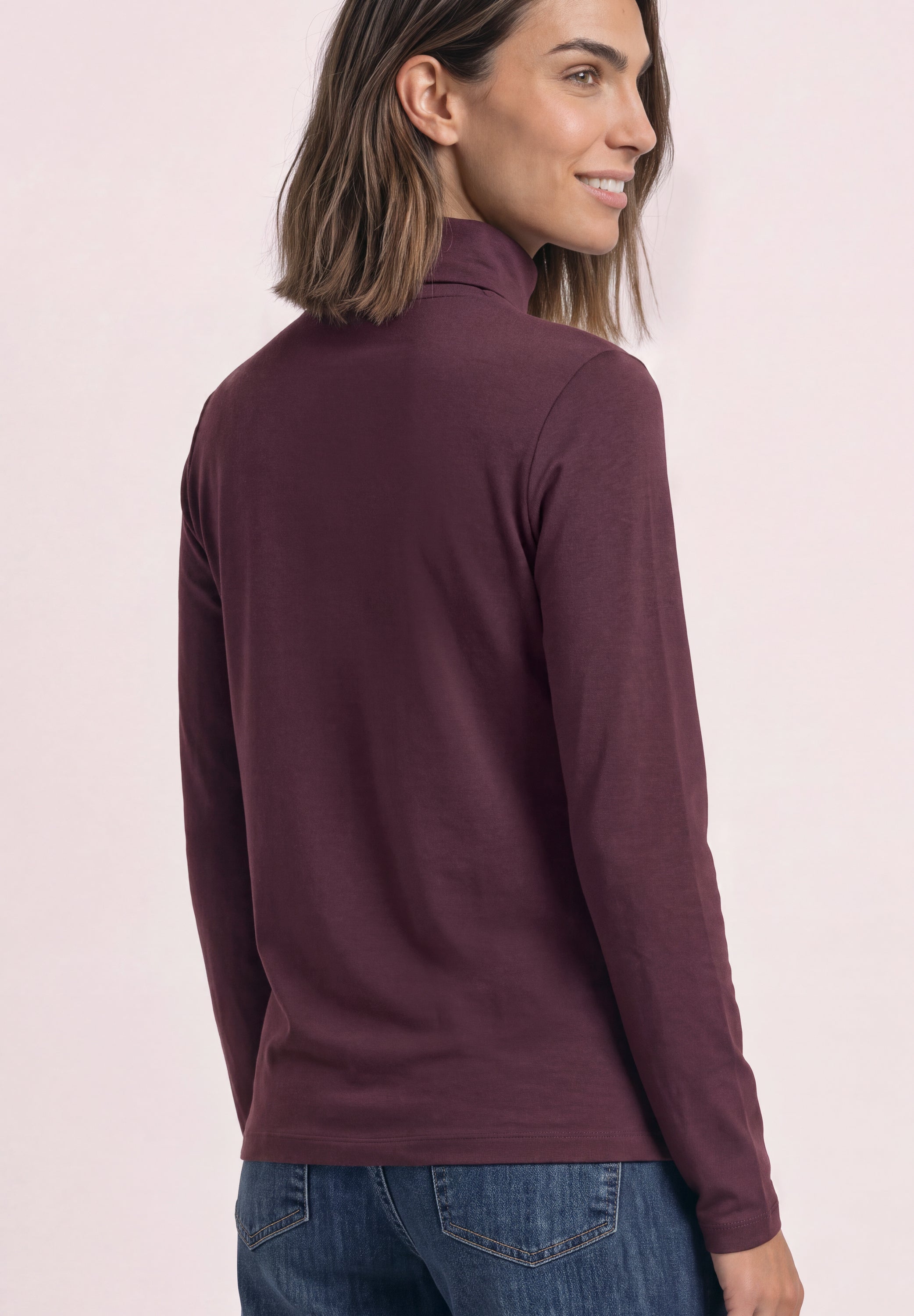 Langarm Shirt in Unifarbe mit Rollkragen
