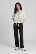 cropped blouse with drawstring at hem 1/1 sleeve