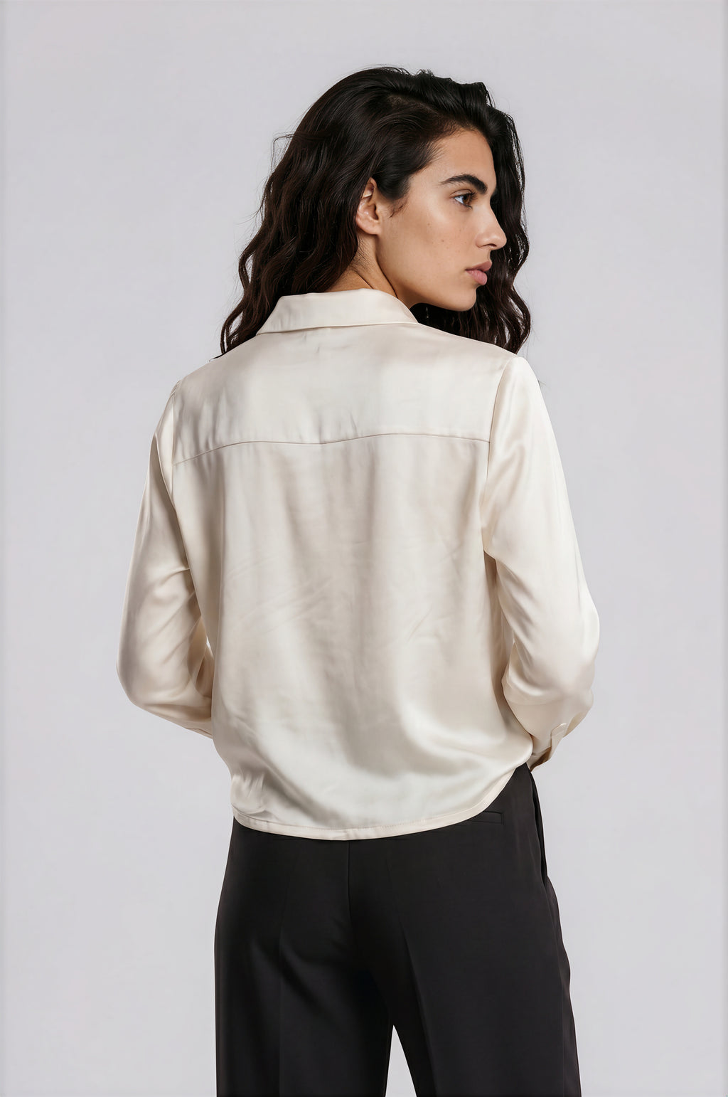 cropped blouse with drawstring at hem 1/1 sleeve