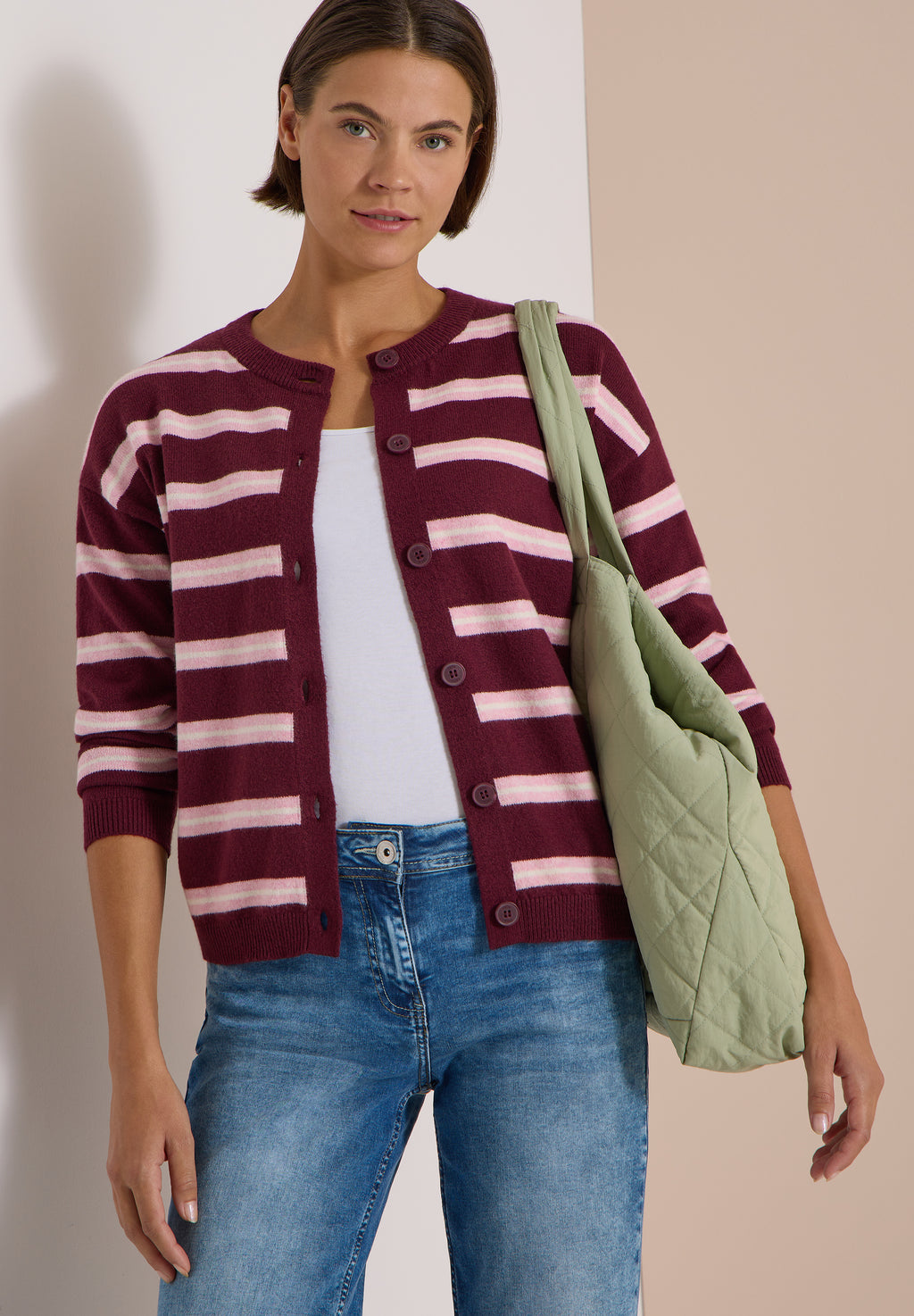 Cardigan mit Rundhals und Streifen