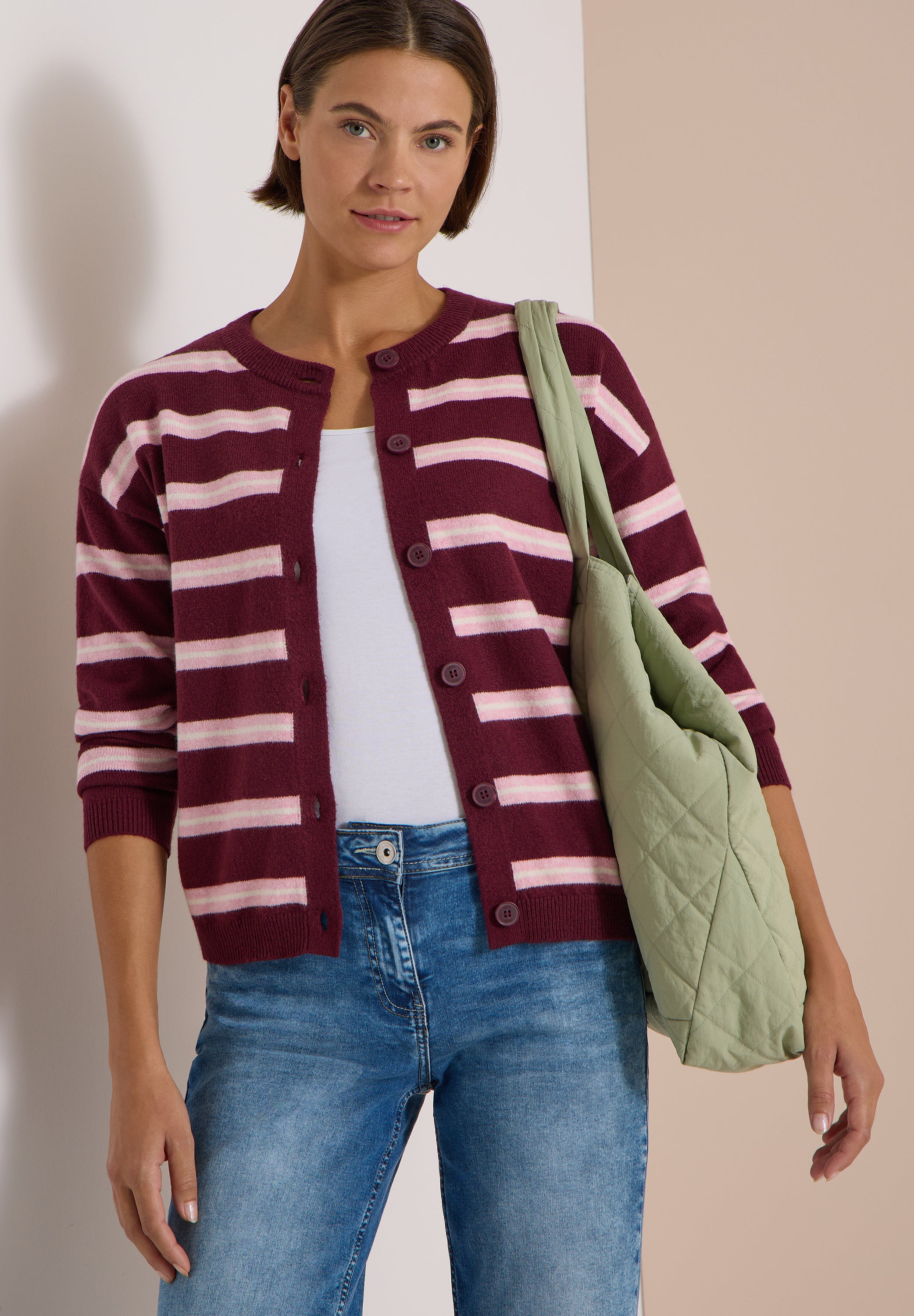 Cardigan mit Rundhals und Streifen