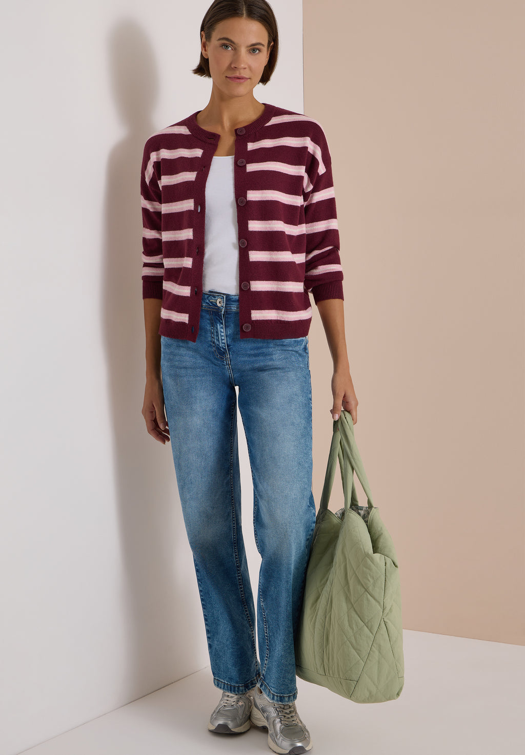 Cardigan mit Rundhals und Streifen