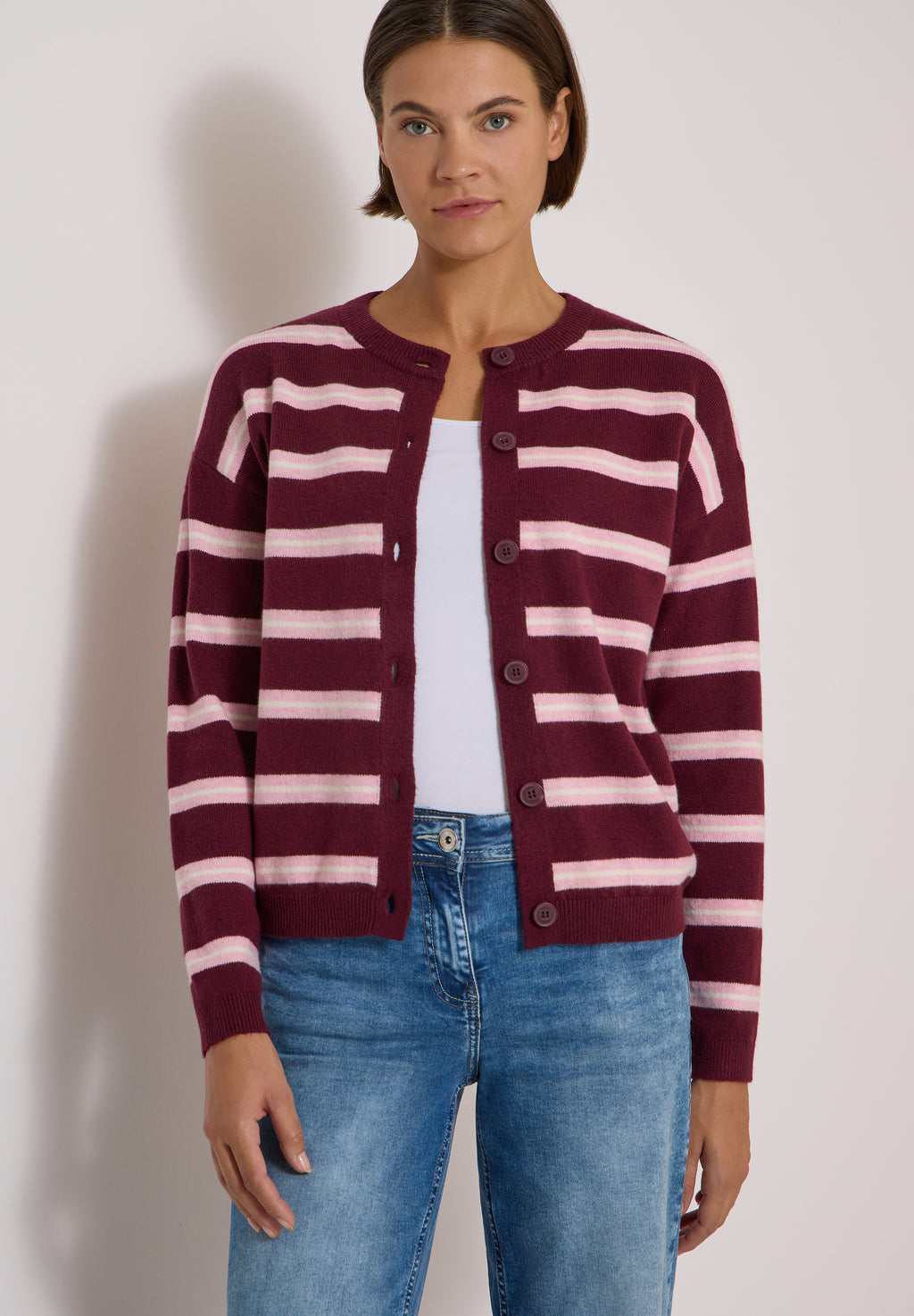 Cardigan mit Rundhals und Streifen