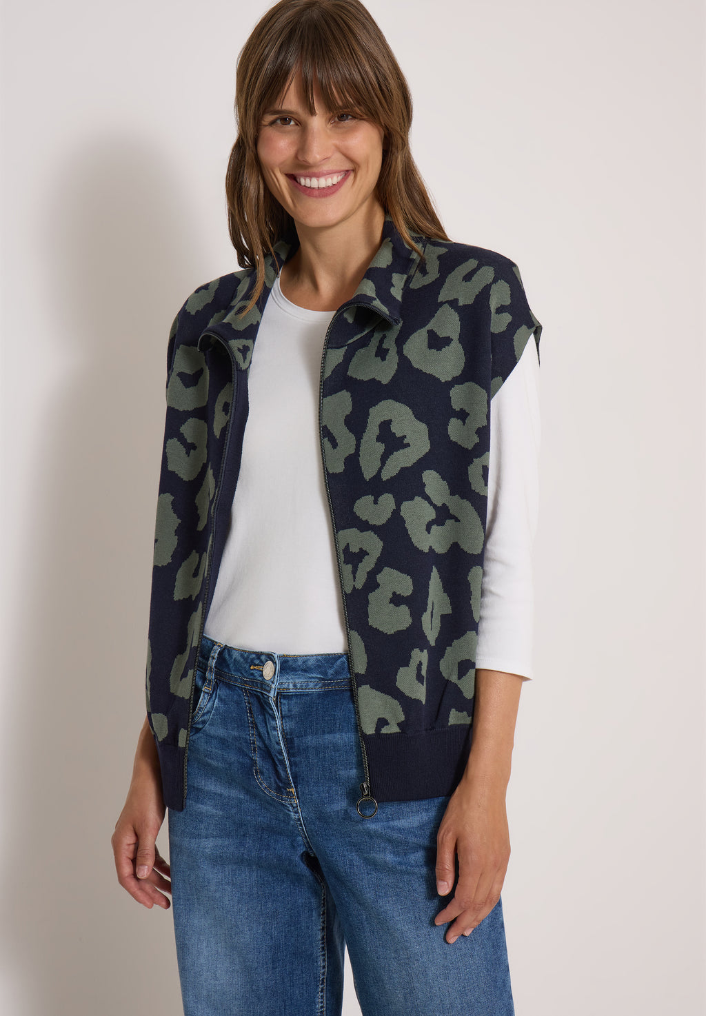 Doubleface Weste mit Kragen und Zipper