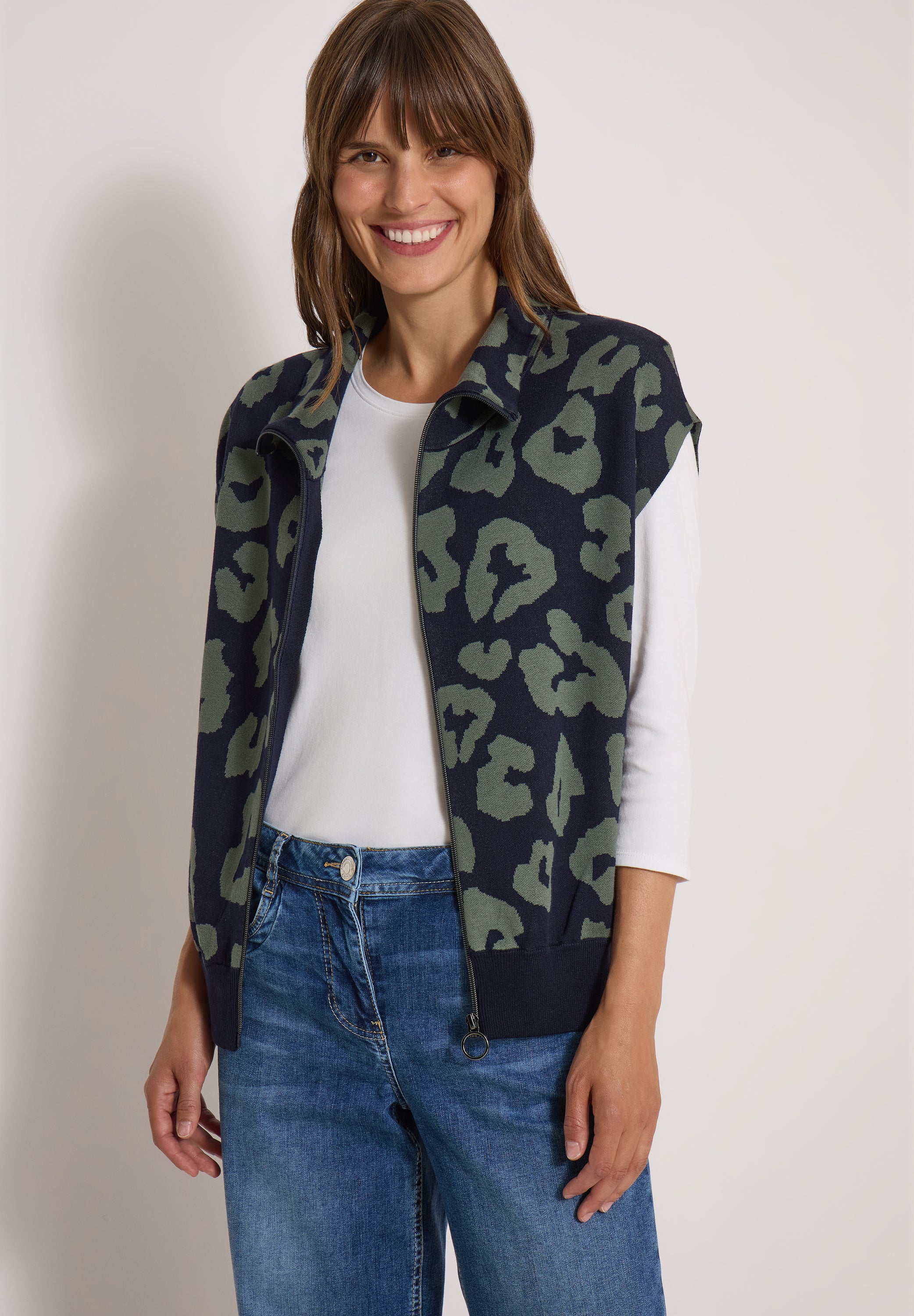 Doubleface Weste mit Kragen und Zipper