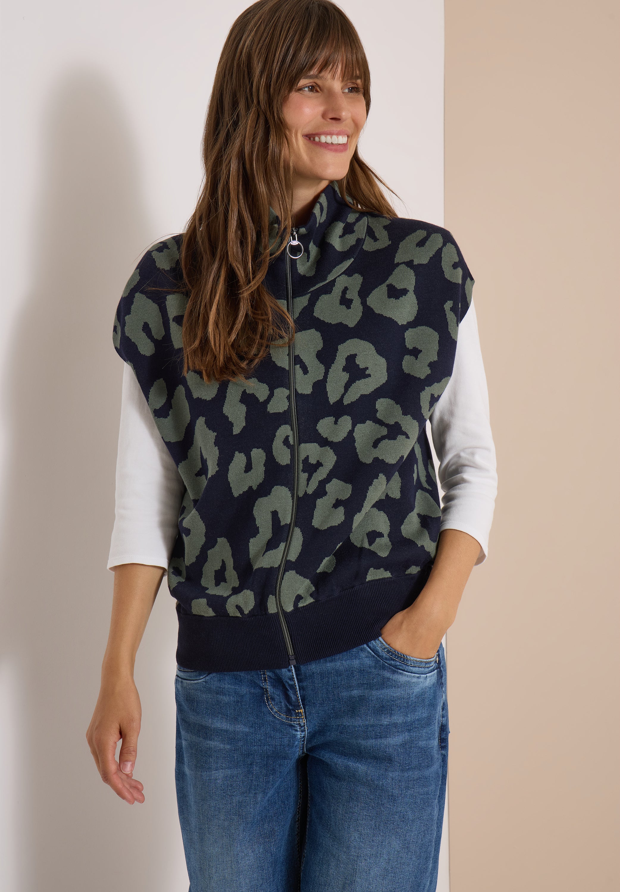 Doubleface Weste mit Kragen und Zipper