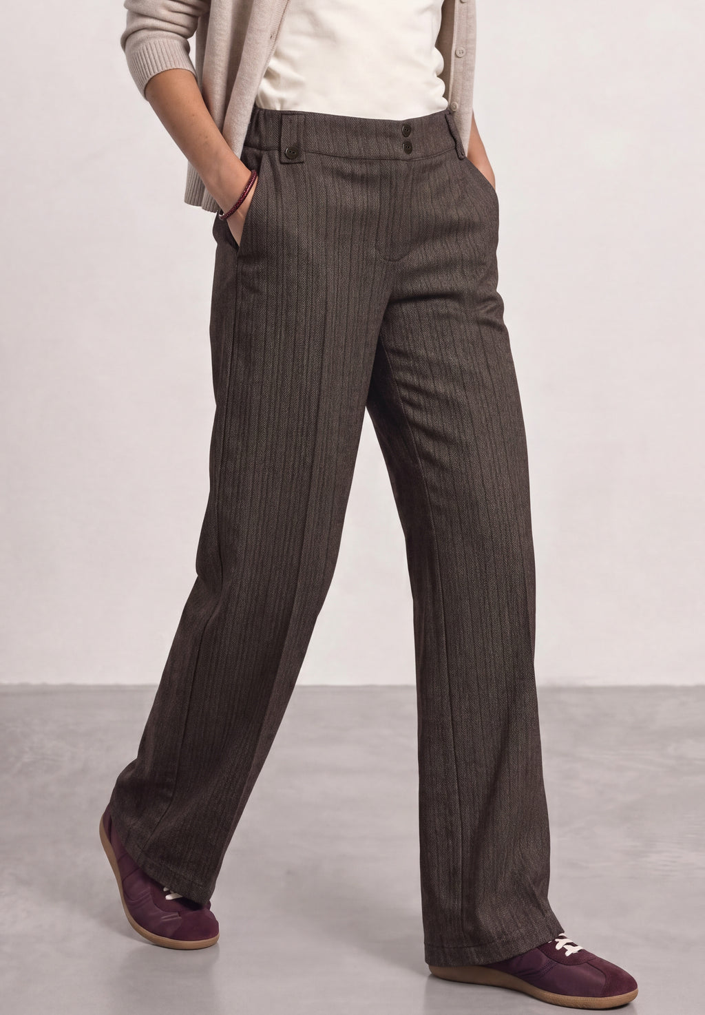High Waist Straight Leg Hose mit Knopfdetail