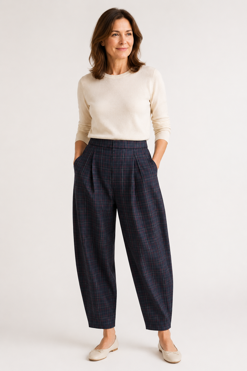 Karo-Hose Carla mit Bundfalten von Houy Mode