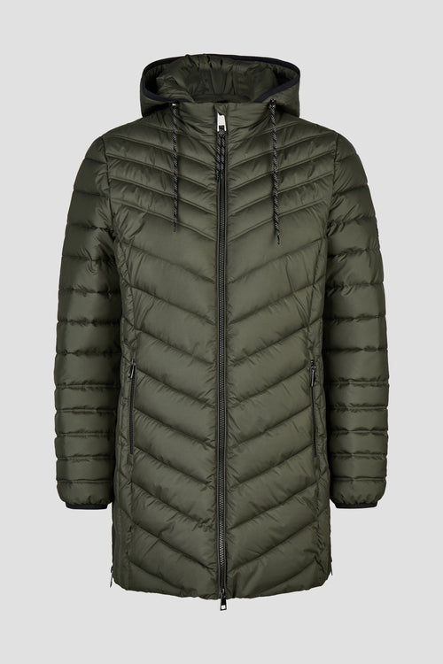 Lange Steppjacke Down Free mit Kapuze in Khaki von Lebek