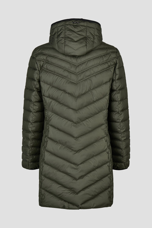 Lange Steppjacke Down Free mit Kapuze in Khaki von Lebek