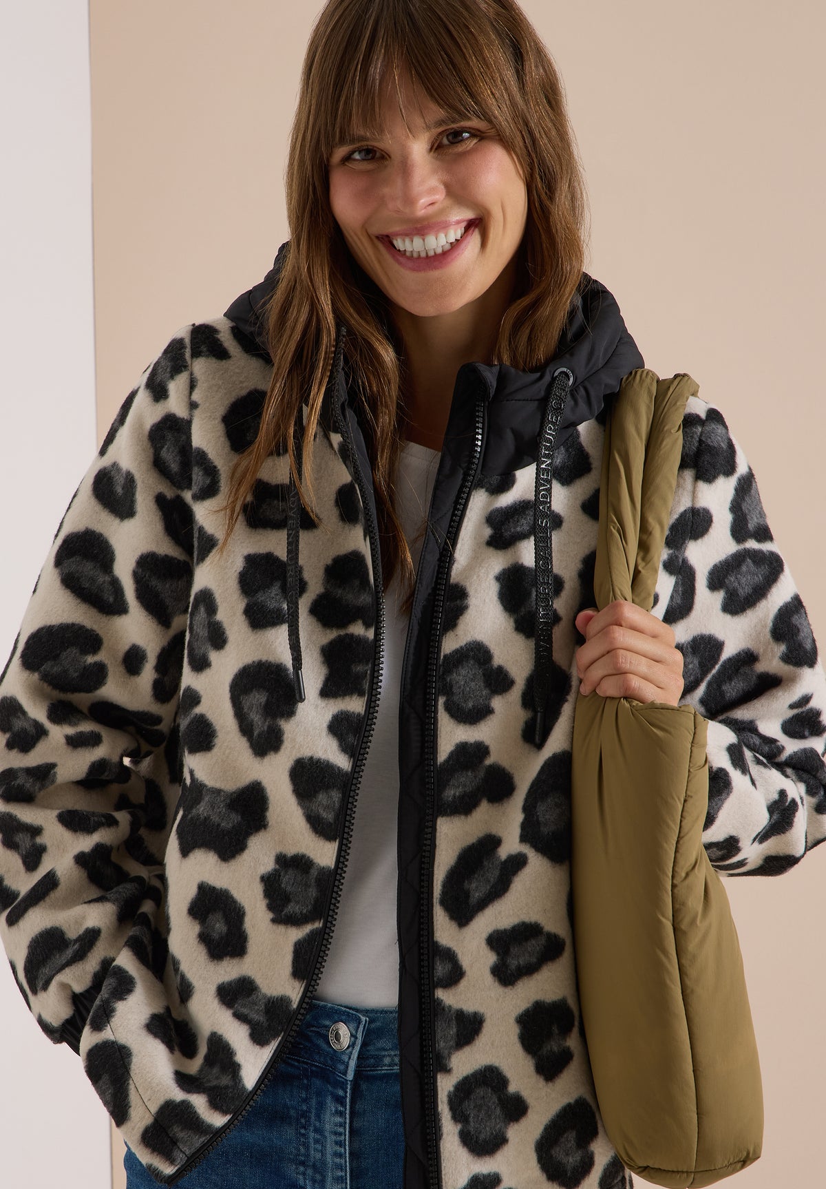 Jacke mit Wollanteil und Leo-Muster