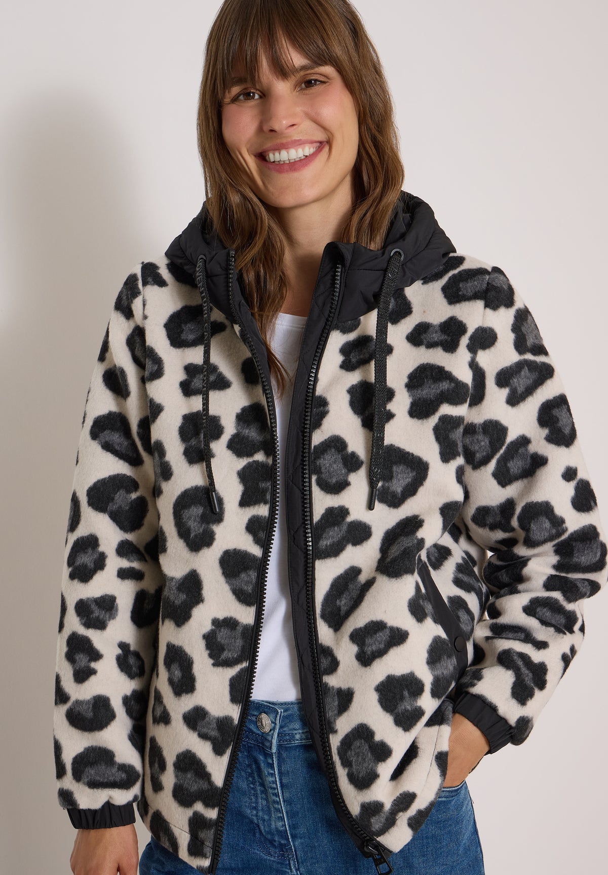 Jacke mit Wollanteil und Leo-Muster