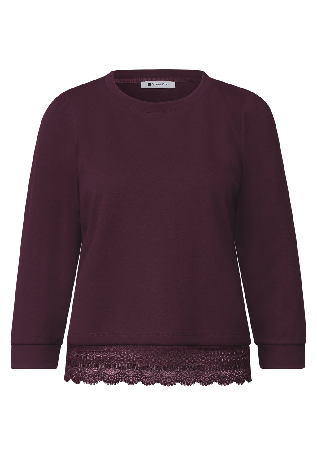 3/4-Arm Shirt mit Spitzenkante am Saum