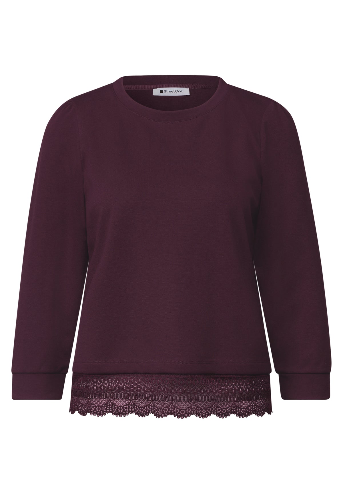 3/4-Arm Shirt mit Spitzenkante am Saum