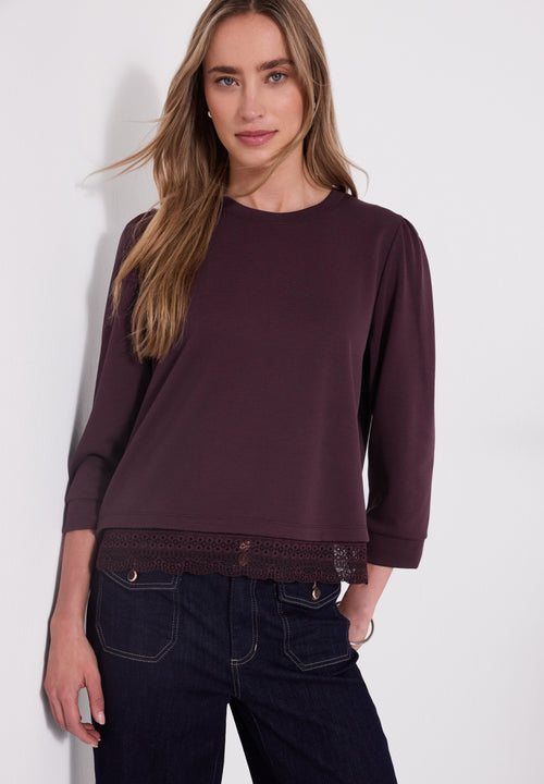 3/4-Arm Shirt mit Spitzenkante am Saum von Street One