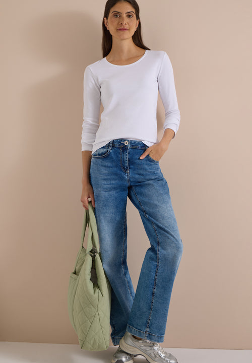 Basic Langarm Shirt Pia mit Rundhals in Weiß von Cecil