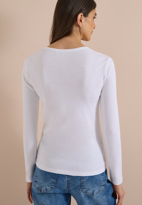 Basic Langarm Shirt Pia mit Rundhals in Weiß von Cecil