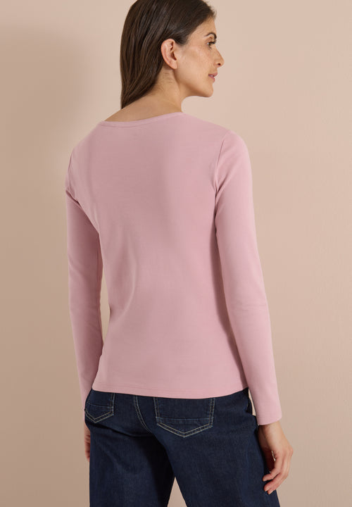 Basic Langarm Shirt Pia mit Rundhals in Rosa von Cecil